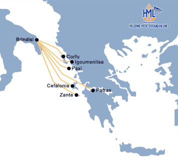 Hellenic Mediterranean Lines Ferry route map